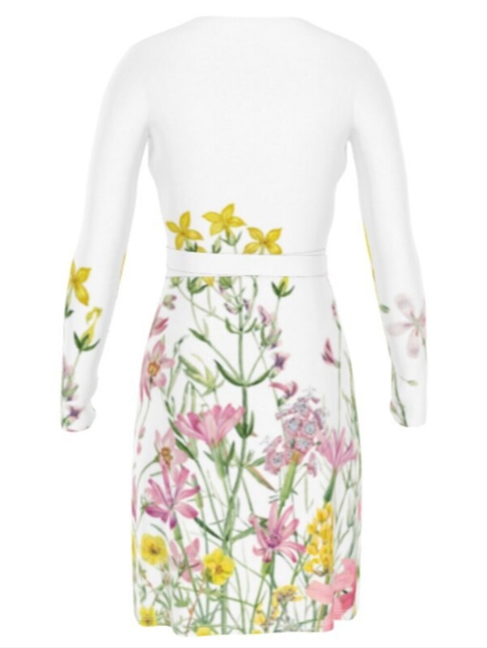 Floral Wrap Dress with Yellow & Pink Blooms - Picture 3 of 11